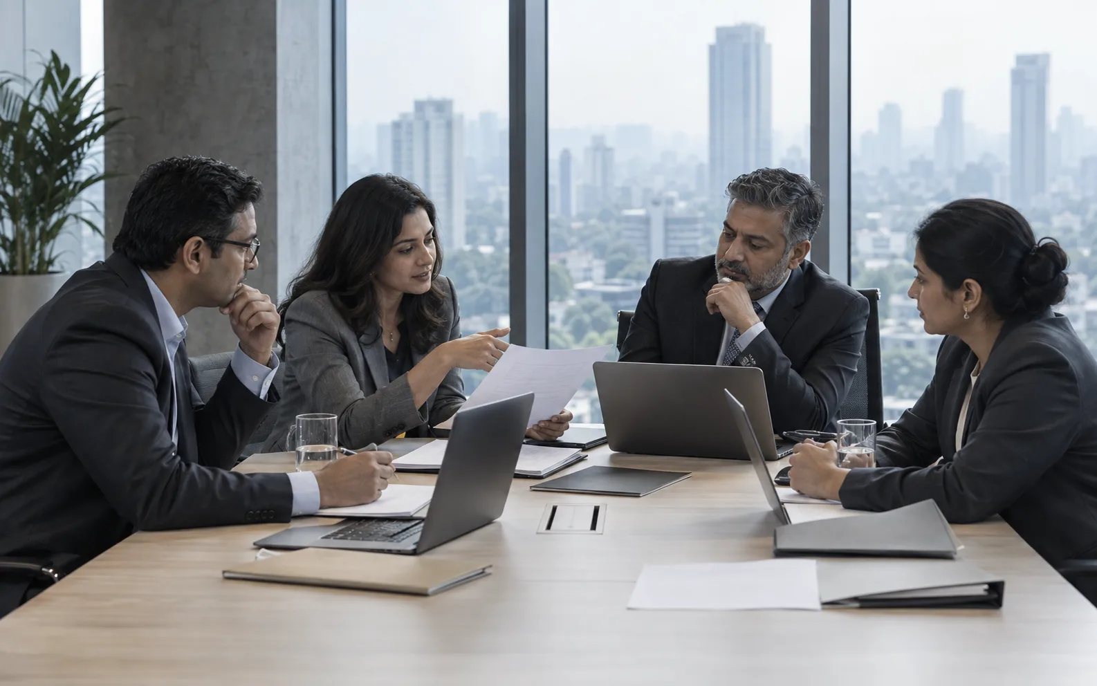 An in-house legal team collaborating in a boardroom